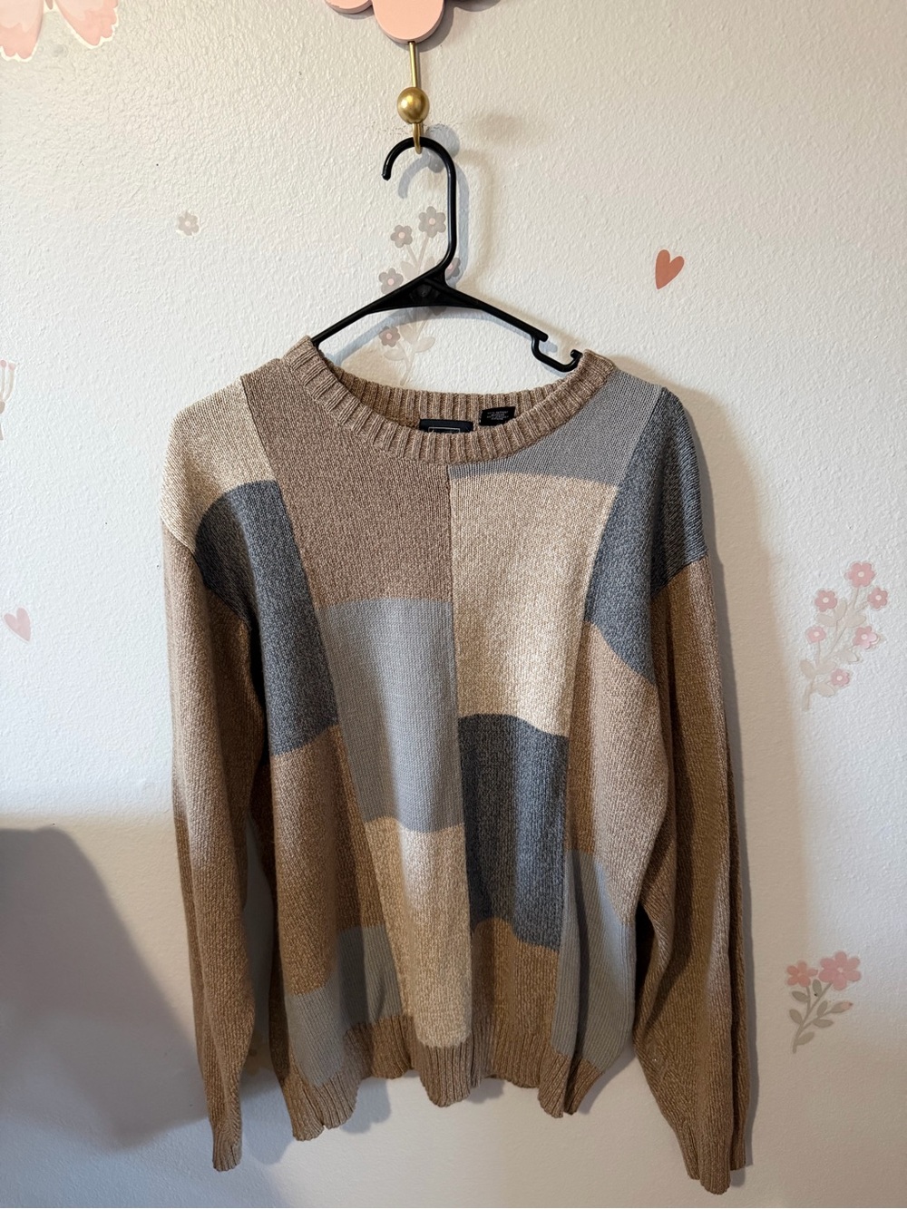 Haggar Tan Beige Gray Colorblock Sweater